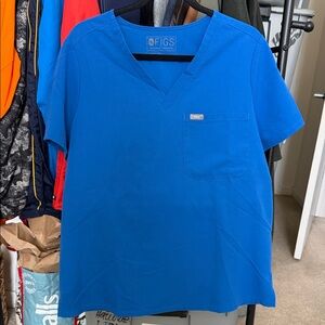 Figs Royal Blue Catarine V-Neck Scrub Top, L